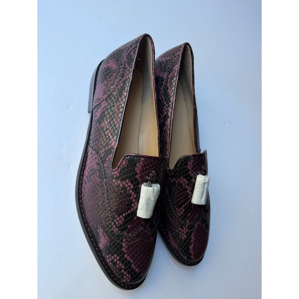 Talbots Leighton Reptile Embossed Black Purple Embossed Brogue Tassel Shoes 9M